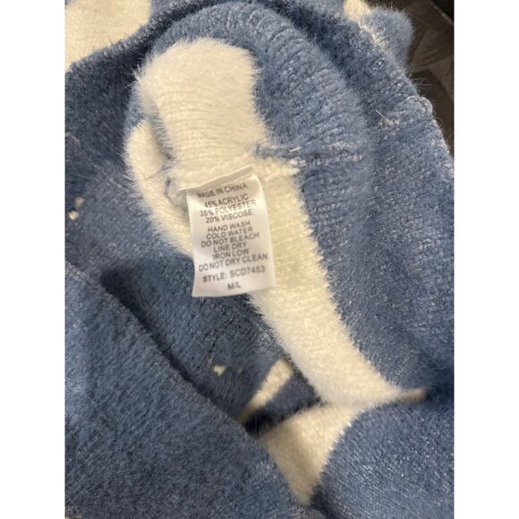 Sweet Generis Blue & White Striped Button-Up Cardigan Sweater M 3/4 sleeves - Picture 4 of 5